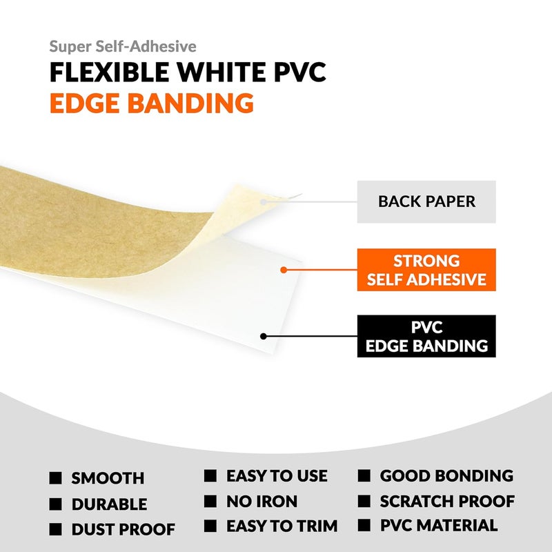 LEAFLEX White PVC 3/4 inch x 100 ft Edge Banding Peel and Stick Strong Adhesive Edging Trim Flexible and Durable Veneer for Wood Cabinate Laminate Shelf Restoration - Image 3